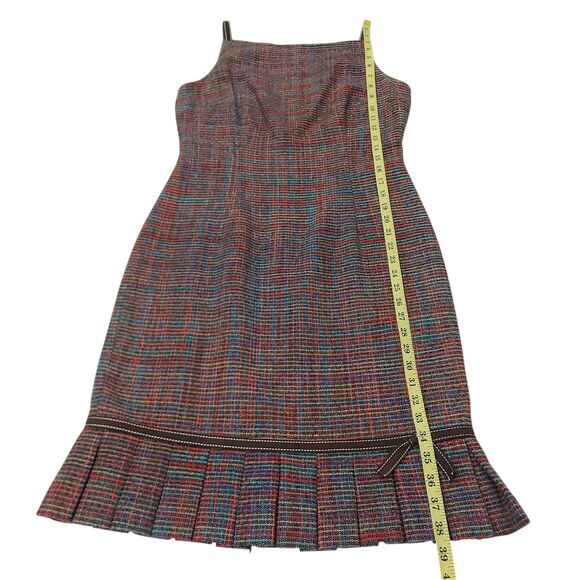 David Meister Dress Womens 8 Brown Sheath 100% Silk Sleeveless Pleated Tweed - Picture 11 of 12